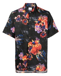 Мужская черная рубашка с коротким рукавом с цветочным принтом от PS Paul Smith