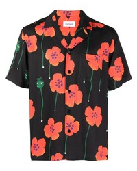 Мужская черная рубашка с коротким рукавом с цветочным принтом от Soulland