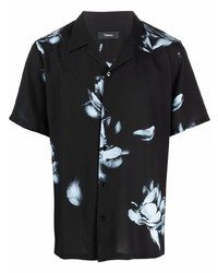 Мужская черная рубашка с коротким рукавом с цветочным принтом от Theory