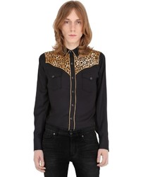 Черная рубашка с леопардовым принтом