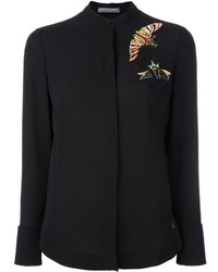 Женская черная рубашка с пайетками с вышивкой от Alexander McQueen