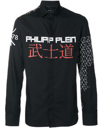 Мужская черная рубашка с принтом от Philipp Plein