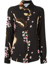 Женская черная рубашка с цветочным принтом от Moschino
