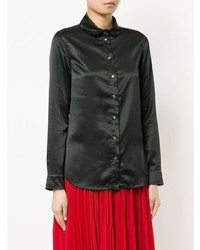 Черная сатиновая блуза на пуговицах от MAISON KITSUNE