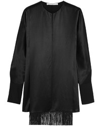 Черная сатиновая блузка c бахромой от Givenchy