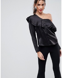 Черная сатиновая блузка с длинным рукавом от ASOS DESIGN