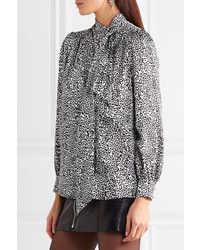 Черная сатиновая блузка с принтом от Saint Laurent