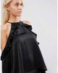 Черная сатиновая блузка с рюшами от Asos