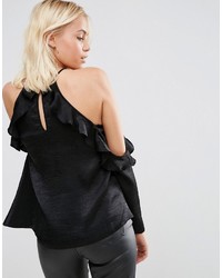Черная сатиновая блузка с рюшами от Asos