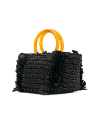 Черная соломенная большая сумка с вышивкой от Carolina Santo Domingo