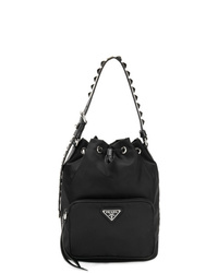 Черная сумка-мешок из плотной ткани от Prada