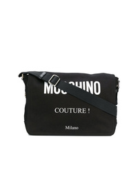 Черная сумка почтальона из плотной ткани с принтом от Moschino