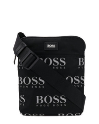 Черная сумка почтальона из плотной ткани от BOSS HUGO BOSS