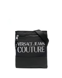 Черная сумка почтальона из плотной ткани от VERSACE JEANS COUTURE