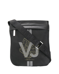 Черная сумка почтальона из плотной ткани от Versace Jeans