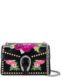 Женская черная сумка с вышивкой от Gucci