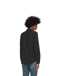 Мужская черная фланелевая рубашка с длинным рукавом в шотландскую клетку от Frame