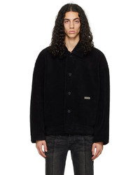 Черная флисовая куртка-рубашка с принтом