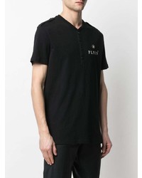 Мужская черная футболка на пуговицах с принтом от Philipp Plein