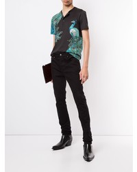Мужская черная футболка на пуговицах с принтом от Dolce & Gabbana