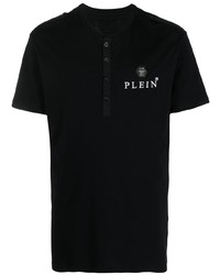 Мужская черная футболка на пуговицах с принтом от Philipp Plein