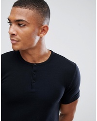 Мужская черная футболка на пуговицах от ASOS DESIGN