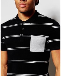 Мужская черная футболка-поло в горизонтальную полоску от Asos