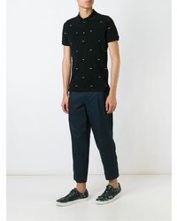 Мужская черная футболка-поло с вышивкой от Fendi
