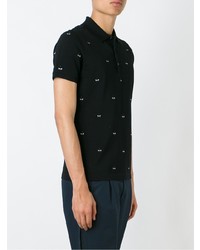 Мужская черная футболка-поло с вышивкой от Fendi