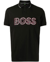 Мужская черная футболка-поло с вышивкой от BOSS