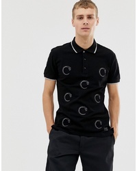 Мужская черная футболка-поло с вышивкой от Cavalli Class