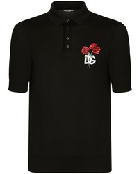 Мужская черная футболка-поло с вышивкой от Dolce & Gabbana