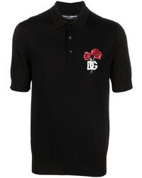 Мужская черная футболка-поло с вышивкой от Dolce & Gabbana