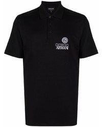 Мужская черная футболка-поло с вышивкой от Giorgio Armani
