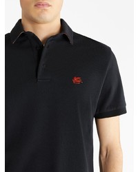 Мужская черная футболка-поло с вышивкой от Etro