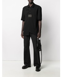 Мужская черная футболка-поло с вышивкой от We11done