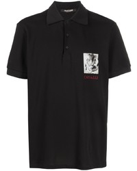 Мужская черная футболка-поло с вышивкой от Roberto Cavalli