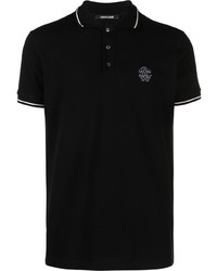 Мужская черная футболка-поло с вышивкой от Roberto Cavalli