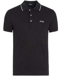 Мужская черная футболка-поло с вышивкой от Zegna