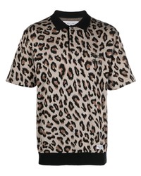 Черная футболка-поло с леопардовым принтом