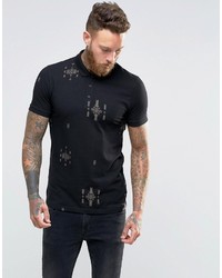 Мужская черная футболка-поло с принтом от Asos