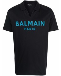 Мужская черная футболка-поло с принтом от Balmain