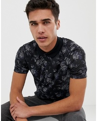 Мужская черная футболка-поло с цветочным принтом от Burton Menswear