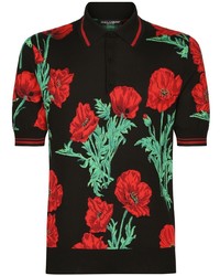 Мужская черная футболка-поло с цветочным принтом от Dolce & Gabbana