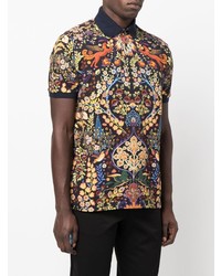 Мужская черная футболка-поло с цветочным принтом от Etro