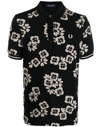 Мужская черная футболка-поло с цветочным принтом от Fred Perry