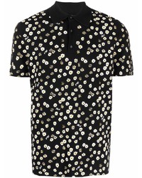 Мужская черная футболка-поло с цветочным принтом от Karl Lagerfeld