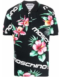Мужская черная футболка-поло с цветочным принтом от Moschino
