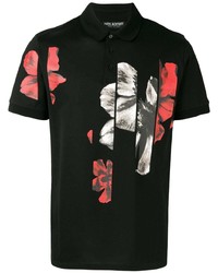 Мужская черная футболка-поло с цветочным принтом от Neil Barrett