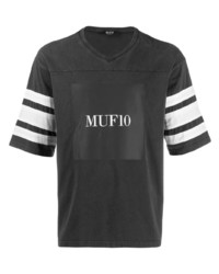 Мужская черная футболка с v-образным вырезом в горизонтальную полоску от Muf 10